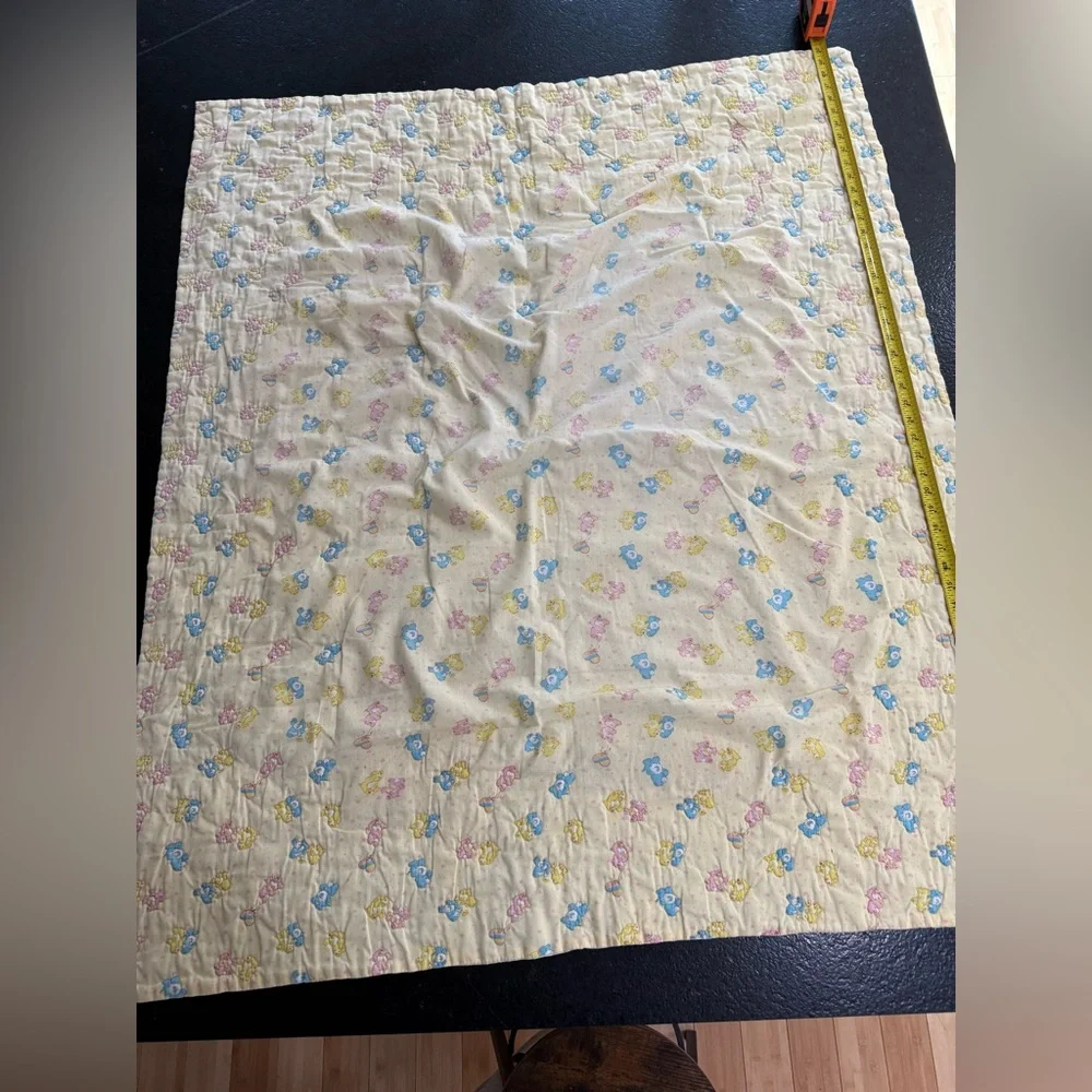 Vintage Care Bears Yellow Quilt Baby Blanket / Crib Blanket